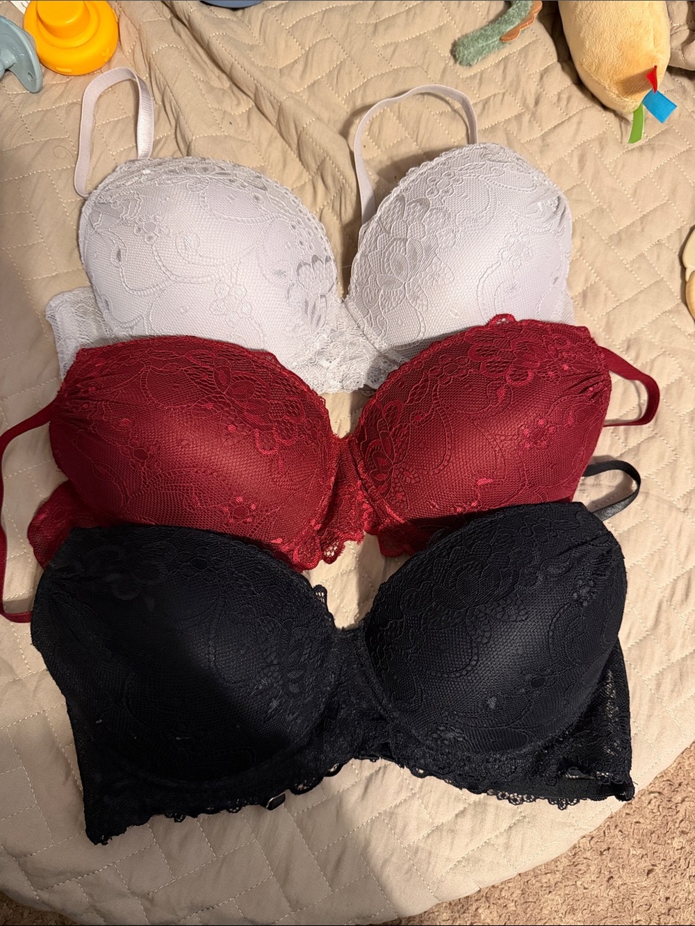 Lace Push-Up Bra Set in Maroon/Red, Black, and Light Purple
